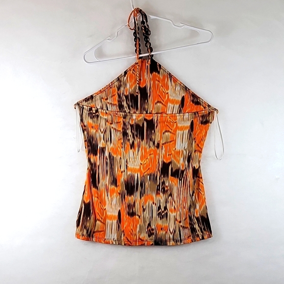 Suzie Couture Wood Bead Embellished Tie Open Shoulder Top Size L - Picture 6 of 6